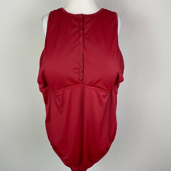Torrid Rust Red Henley Snap One PIece Swimsuit 4 - Picture 2 of 10